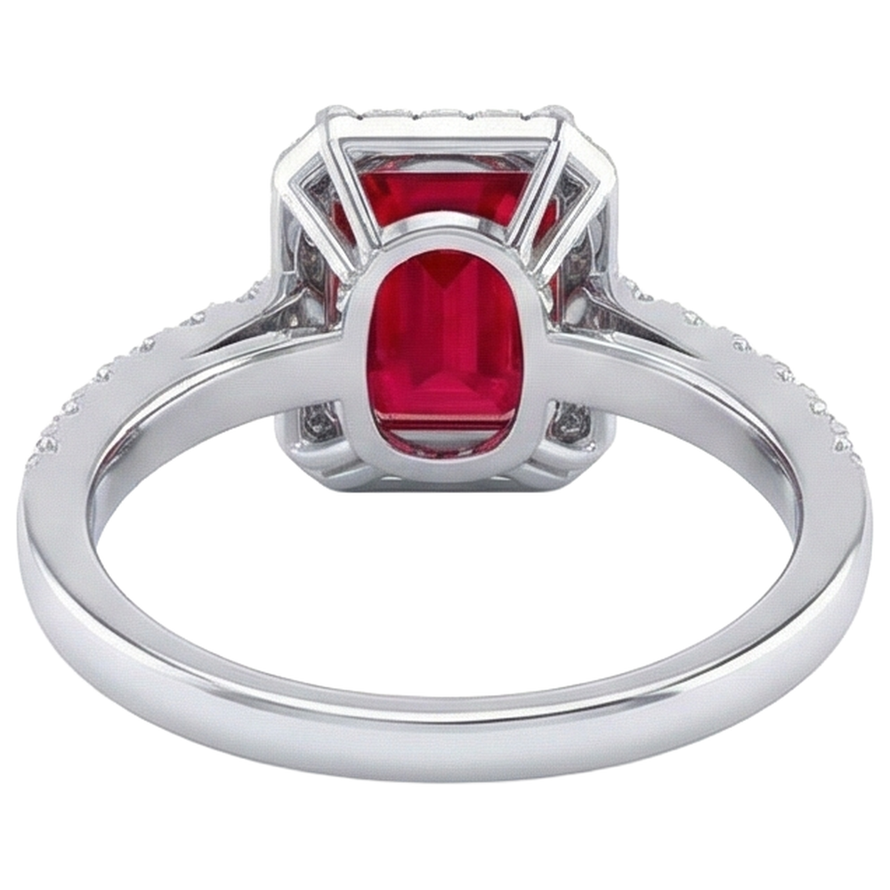 Halo Red Rubin mit Aus der Erde Abgebauter Natürlicher Diamanten 4,45 Karat Ring Weißgold 14K Neu