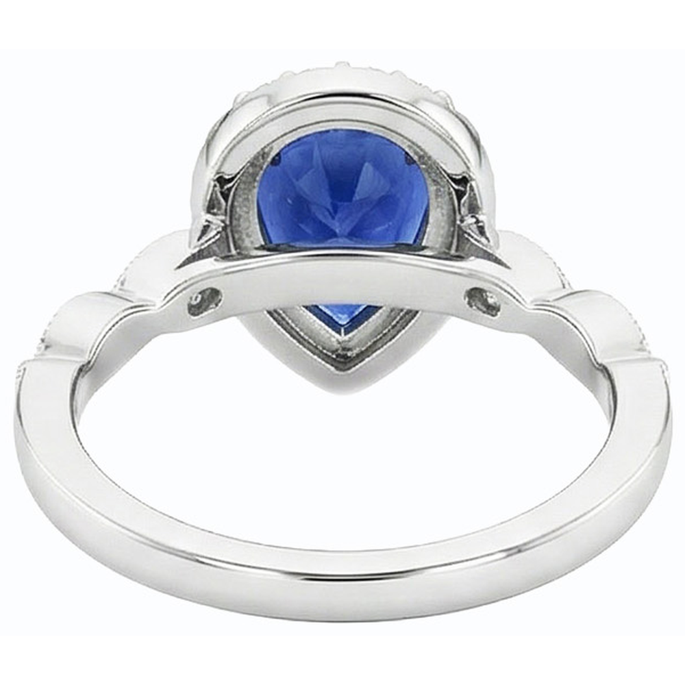 Halo Ring Birne Ceylon Saphir & Natürlicher Diamant ( nicht im Labor gezüchtet )en 5 Karat Weißgold 14K
