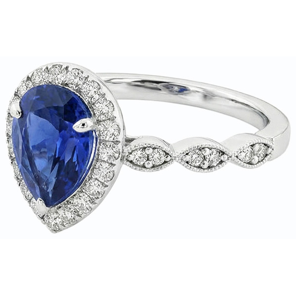 Halo Ring Birne Ceylon Saphir & Natürlicher Diamant ( nicht im Labor gezüchtet )en 5 Karat Weißgold 14K
