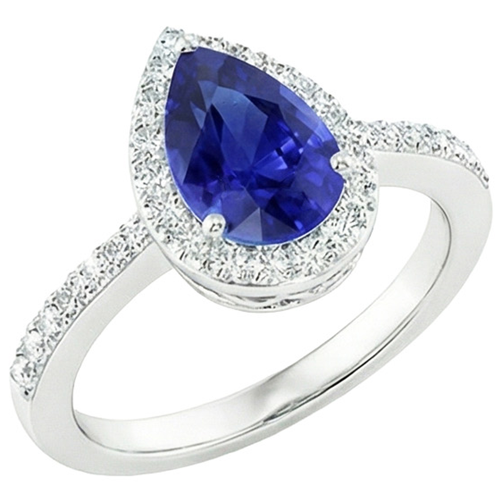 Halo Ring Birne Ceylon Saphir & Pave Set Natürlicher Diamant ( nicht im Labor gezüchtet )en 4,50 Karat