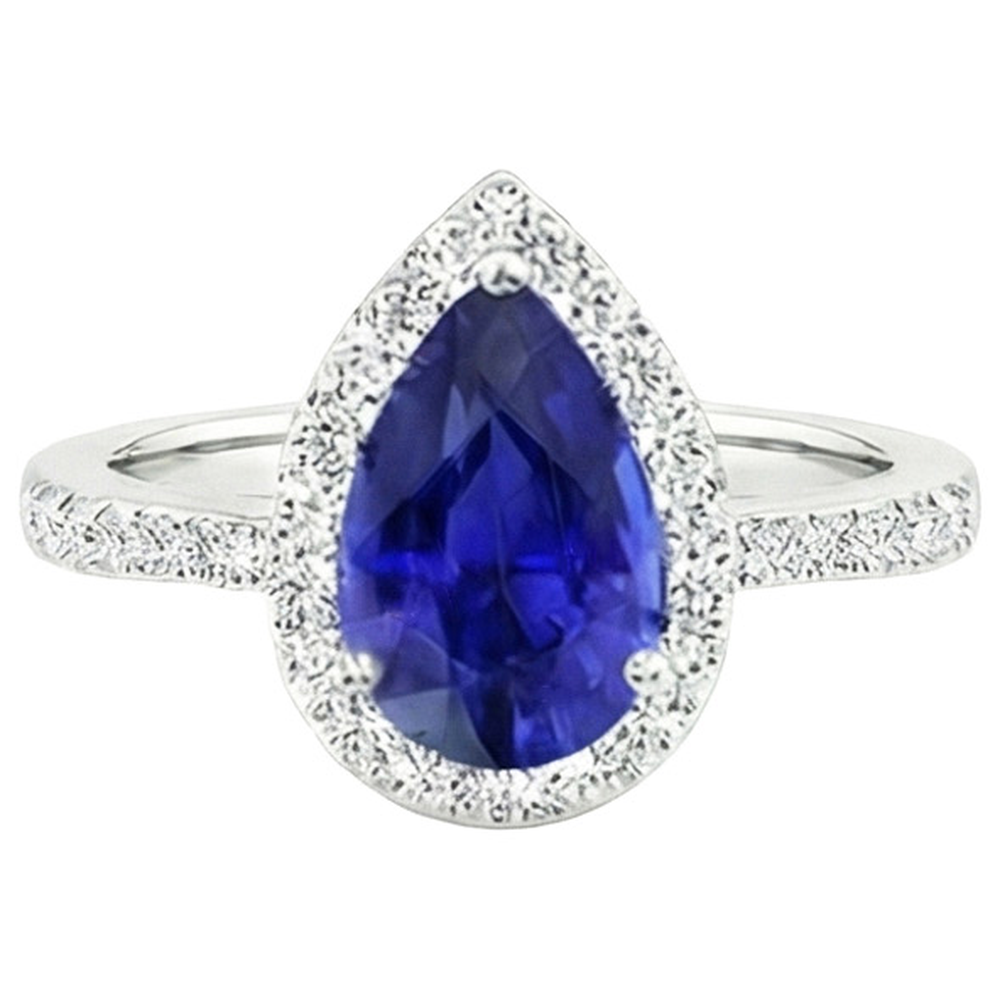 Halo Ring Birne Ceylon Saphir & Pave Set Natürlicher Diamant ( nicht im Labor gezüchtet )en 4,50 Karat
