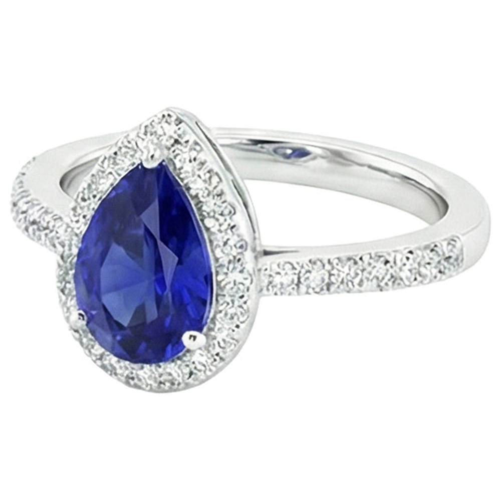 Halo Ring Birne Ceylon Saphir & Pave Set Natürlicher Diamant ( nicht im Labor gezüchtet )en 4,50 Karat