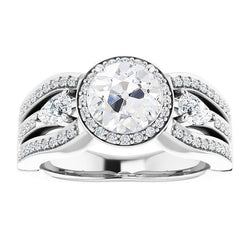 Halo Ring Birne & Kissen Old Cut Diamant 3 Stone Style 7 Karat