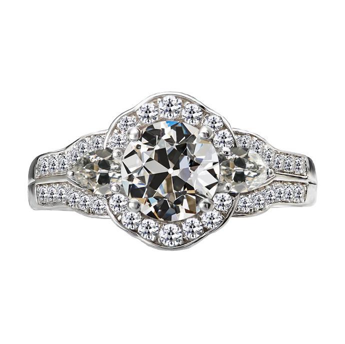 Halo Ring Birne & Rund Alter Bergmann Echt Diamant Damenschmuck 7 Karat