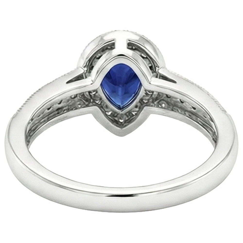 Halo Ring Doppelschaft Birne Blauer Saphir & Natürlicher Diamant ( nicht im Labor gezüchtet )en 2 Karat