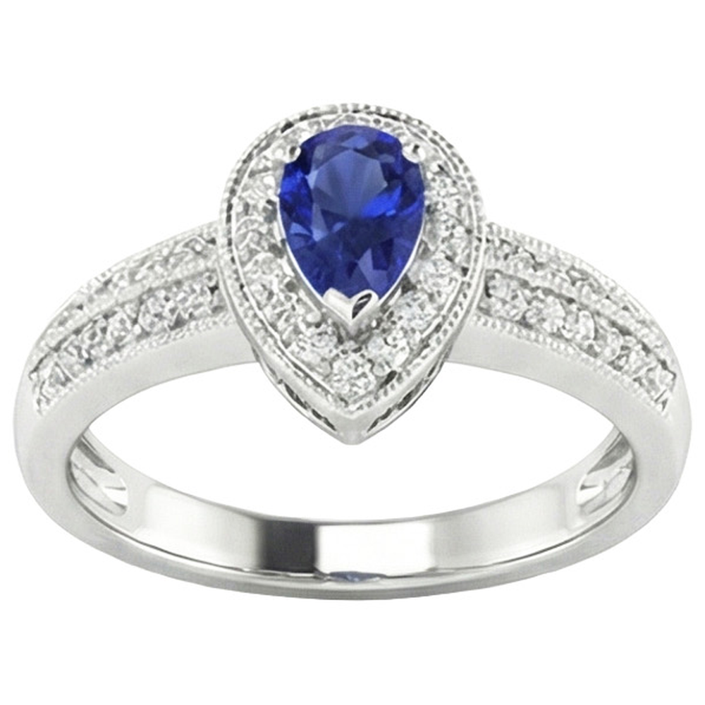 Halo Ring Doppelschaft Birne Blauer Saphir & Natürlicher Diamant ( nicht im Labor gezüchtet )en 2 Karat