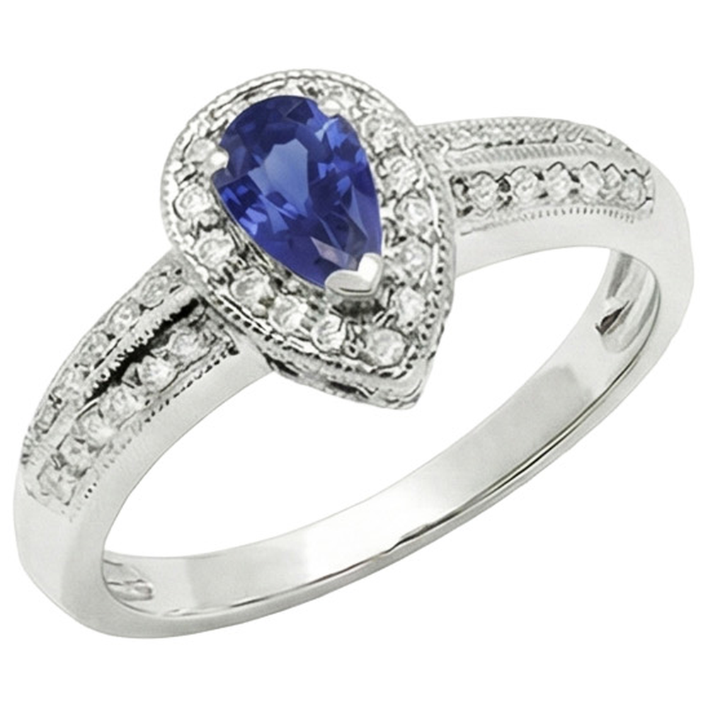 Halo Ring Doppelschaft Birne Blauer Saphir & Natürlicher Diamant ( nicht im Labor gezüchtet )en 2 Karat