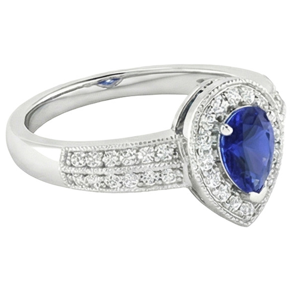 Halo Ring Doppelschaft Birne Blauer Saphir & Natürlicher Diamant ( nicht im Labor gezüchtet )en 2 Karat