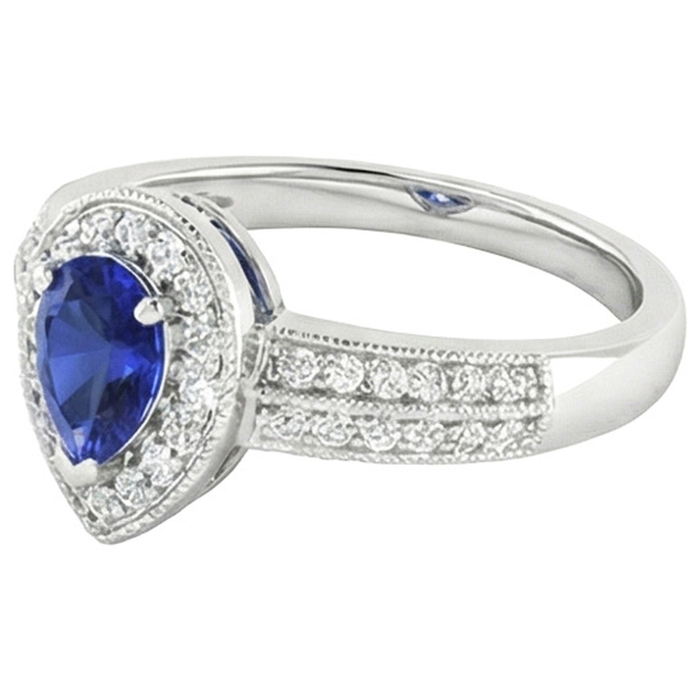 Halo Ring Doppelschaft Birne Blauer Saphir & Natürlicher Diamant ( nicht im Labor gezüchtet )en 2 Karat