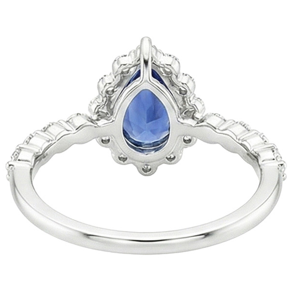 Halo Ring Flower Style Birne Blauer Saphir & Aus der Erde Abgebauter Natürlicher Diamanten 5 Karat