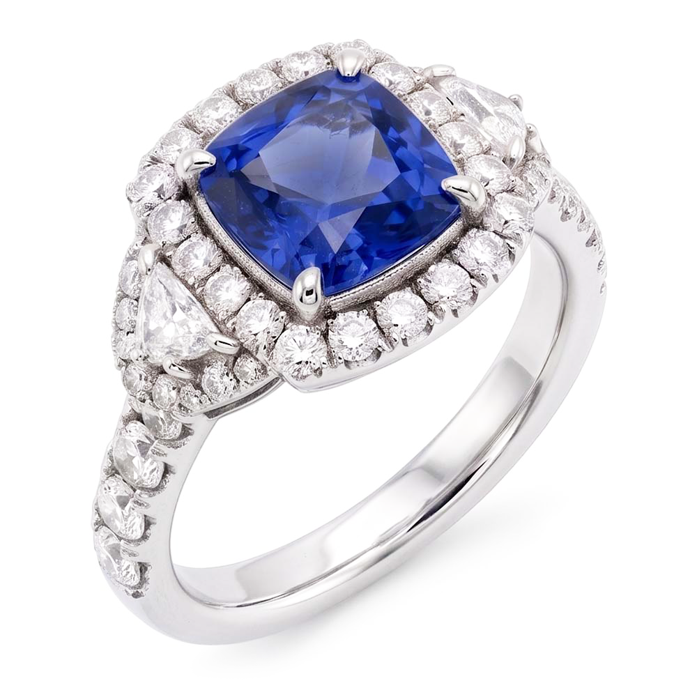 Halo Ring Halbmond & Runder Natürlicher Diamant ( nicht im Labor gezüchtet ) Saphir Edelstein Schmuck 4 Karat