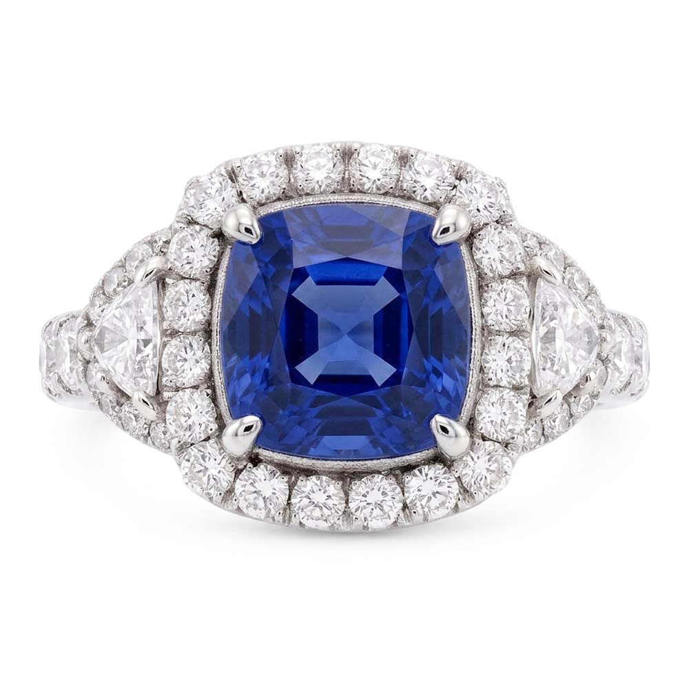 Halo Ring Halbmond & Runder Natürlicher Diamant ( nicht im Labor gezüchtet ) Saphir Edelstein Schmuck 4 Karat
