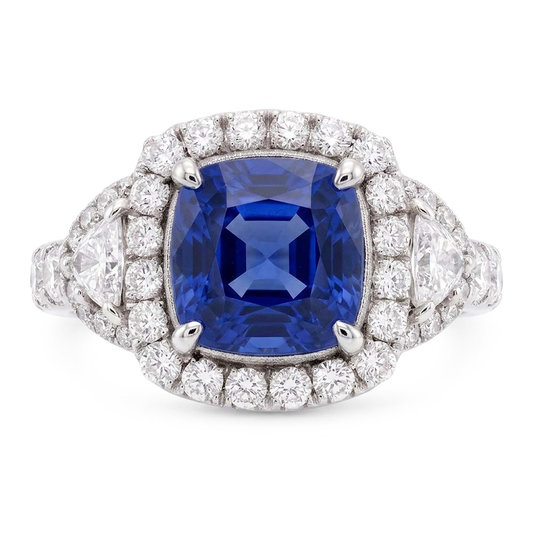 Halo Ring Halbmond & Runder Natürlicher Diamant ( nicht im Labor gezüchtet ) Saphir Edelstein Schmuck 4 Karat