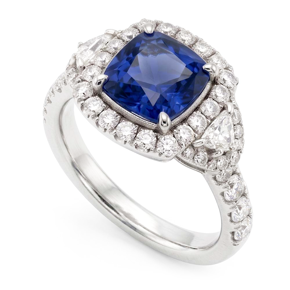 Halo Ring Halbmond & Runder Natürlicher Diamant ( nicht im Labor gezüchtet ) Saphir Edelstein Schmuck 4 Karat