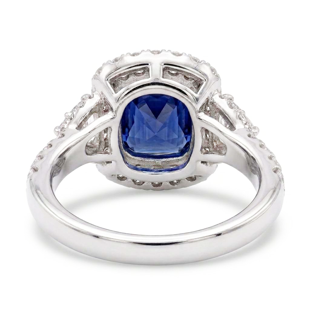 Halo Ring Halbmond & Runder Natürlicher Diamant ( nicht im Labor gezüchtet ) Saphir Edelstein Schmuck 4 Karat