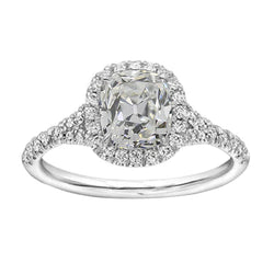 Halo Ring Kissen Echt Aus der Erde Abgebauter Natürlicher Diamant alter Bergmann Weißgold 3,90 Karat Pave Set