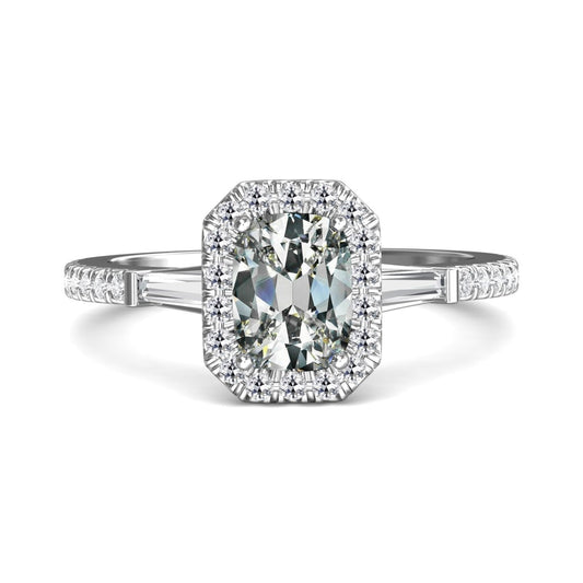 Halo Ring Konisches Baguette & Ovaler Natürliche Diamant im alten Minenschliff 5 Karat
