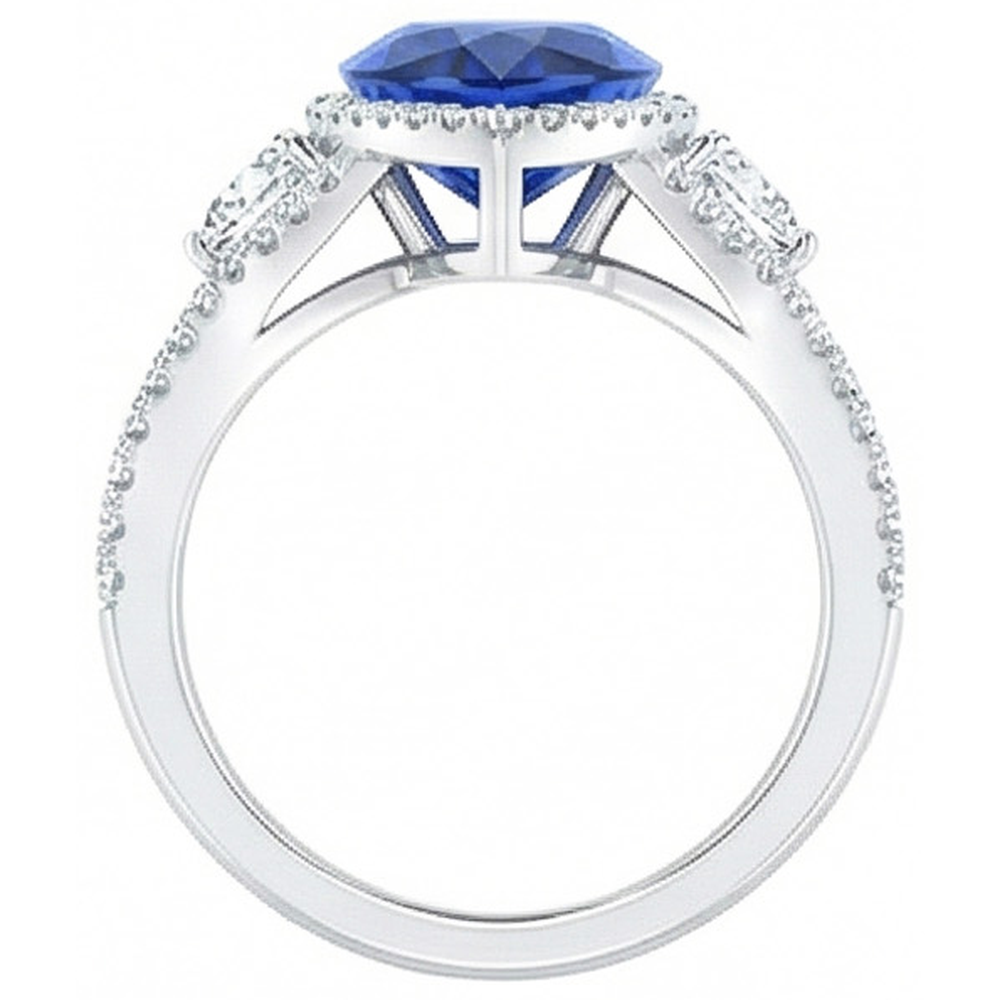 Halo Ring Lünette Set Birnenblauer Saphir & Natürlicher Diamant ( nicht im Labor gezüchtet ) Akzente 4 Karat
