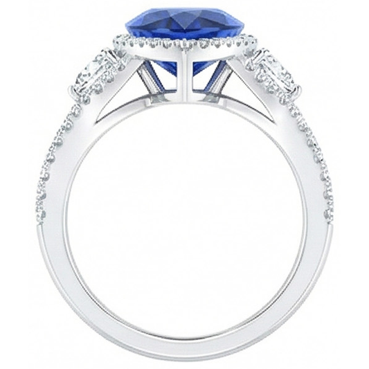 Halo Ring Lünette Set Birnenblauer Saphir & Natürlicher Diamant ( nicht im Labor gezüchtet ) Akzente 4 Karat