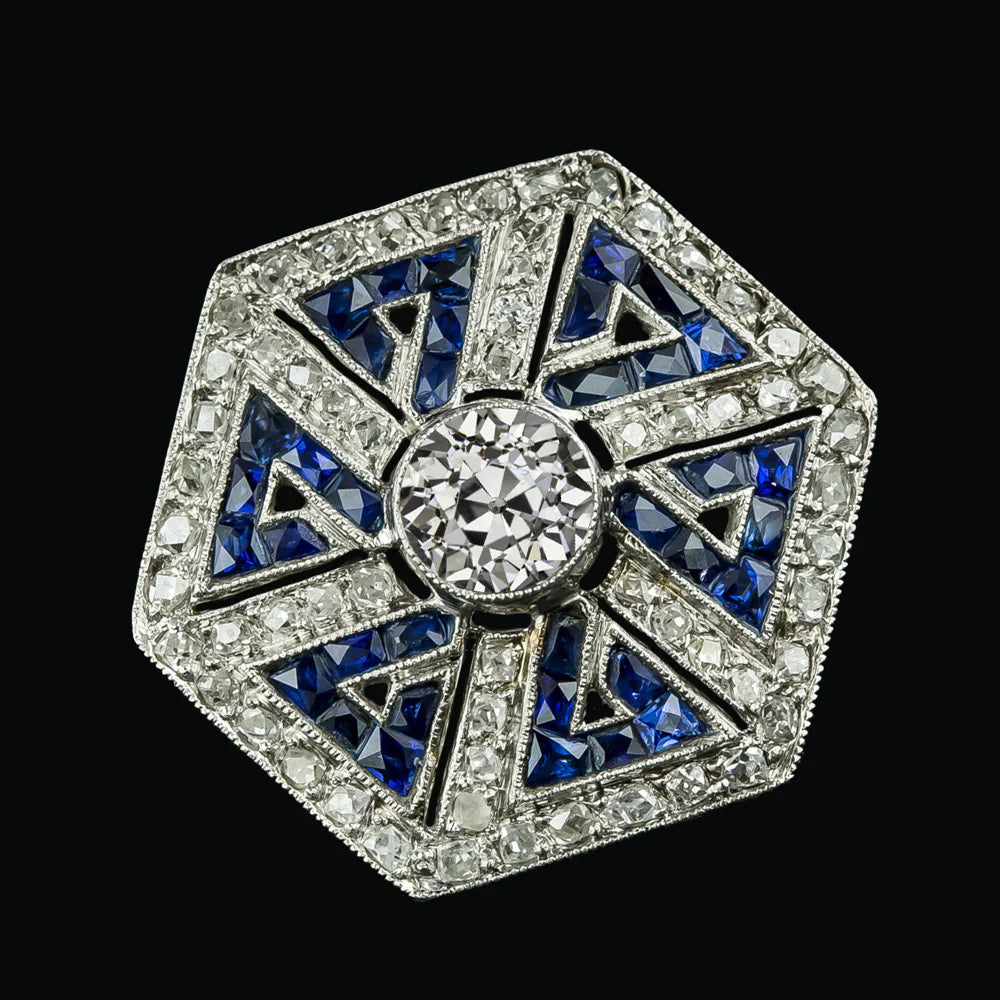 Halo Ring Lünette Set Rund alter Bergmann Echt Diamant Blauer Saphir 5,50 Karat