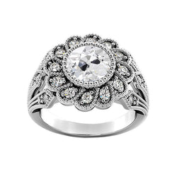 Halo Ring Lünette Set Rund alter Bergmann Echt Diamant Flower Antique Style 3.25 Karat