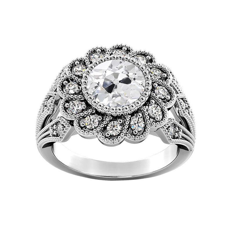 Halo Ring Lünette Set Rund alter Bergmann Echt Diamant Flower Antique Style 3.25 Karat