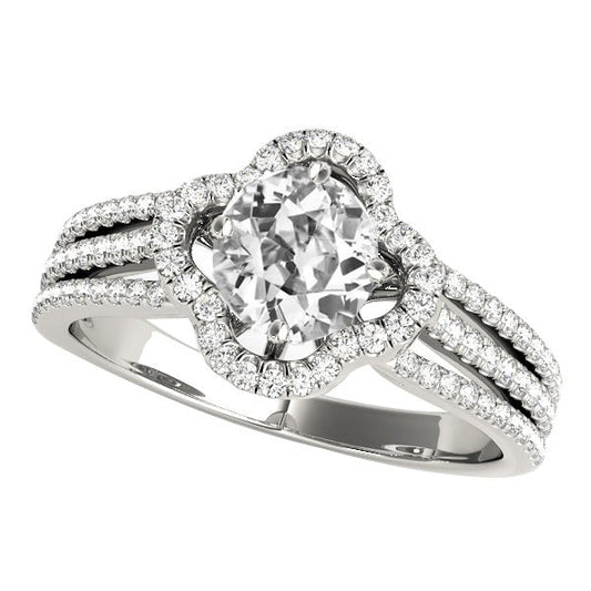 Halo Ring Old Cut Natürliche Diamant Triple Split Shank Star Style 7 Karat