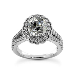 Halo Ring Old Cut Oval Echt Diamants Flower Style 6 Karat Split Shank