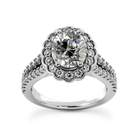 Halo Ring Old Cut Oval Echt Diamants Flower Style 6 Karat Split Shank