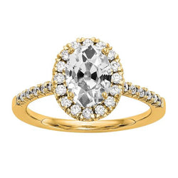 Halo Ring Oval alter Bergmann Echt Diamant Gelbgold Konischer Schaft 5.25 Karat