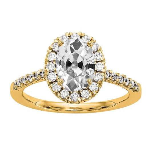 Halo Ring Oval alter Bergmann Echt Diamant Gelbgold Konischer Schaft 5.25 Karat