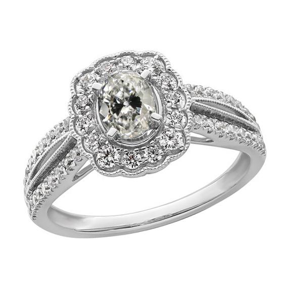 Halo Ring Ovaler Altschliff Natürliche Diamant Split Prong Flower Style 5 Karat Gold