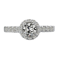 Halo Ring Rund Alter Minenschliff Echt Aus der Erde Abgebauter Natürlicher Diamant Damen Schmuck 14K Gold 5 Karat