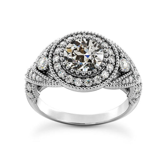 Halo Ring Runder Altschliff Echt Diamant Milgrain Antique Style 5.50 Karat