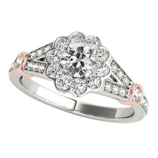 Halo Ring Runder Altschliff Echt Diamant Split Flower Style 4.25 Karat