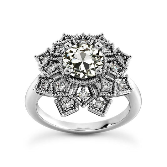 Halo Ring Runder Altschliff Natürliche Diamant Stern Vintage Style 4.50 Karat