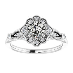Halo-Ring Runder Echt Diamant im Milgrain-Blumen-Stil im alten Minenschliff von 2,50 Karat