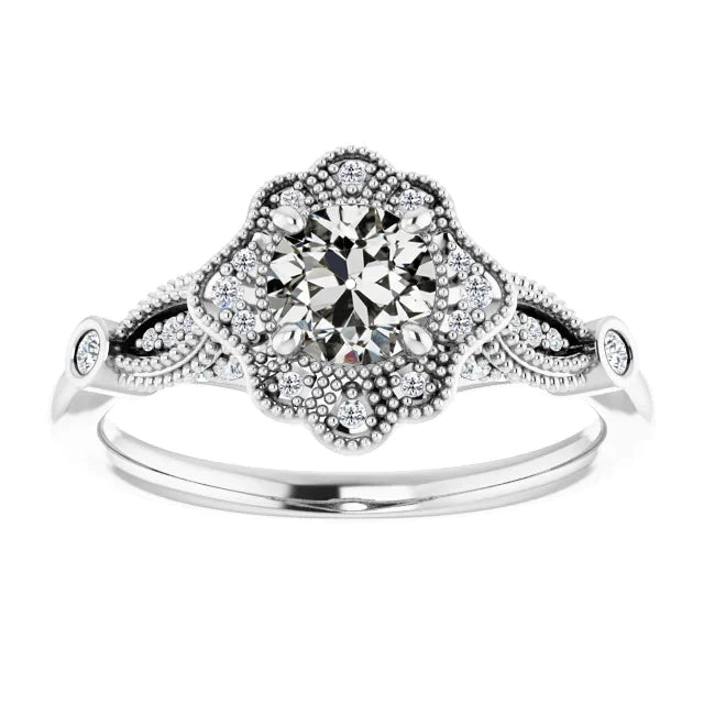 Halo-Ring Runder Echt Diamant im Milgrain-Blumen-Stil im alten Minenschliff von 2,50 Karat