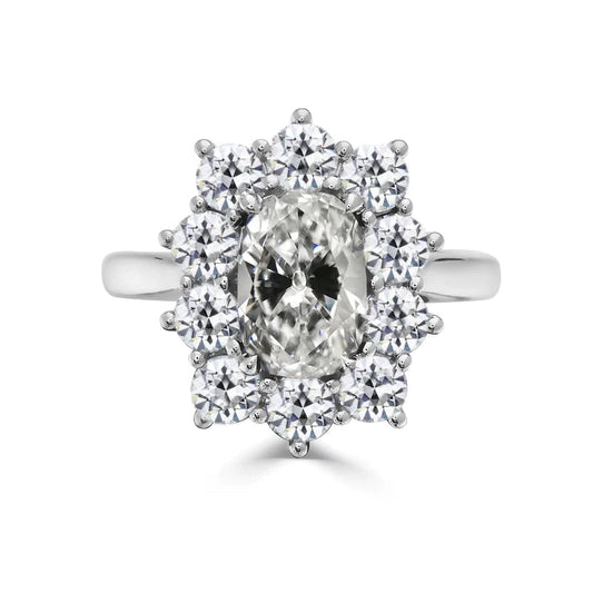 Halo Ring Runder & Ovaler Altschliff Echt Diamantring Sternstil 4.50 KaratHalo Ring Runder & Ovaler Altschliff Echt Diamantring Sternstil 4.50 Karat