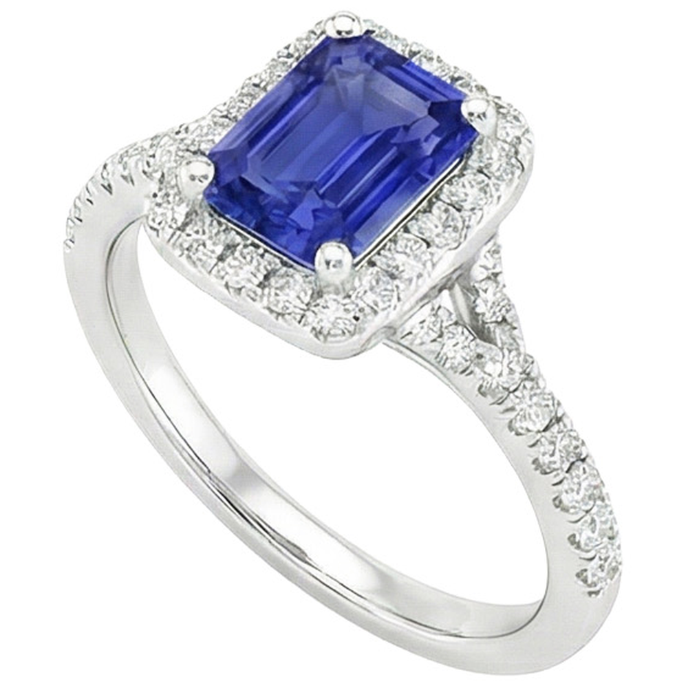Halo Ring Smaragd Sri Lanka Saphir & Aus der Erde Abgebauter Natürlicher Diamant 4,50 Karat