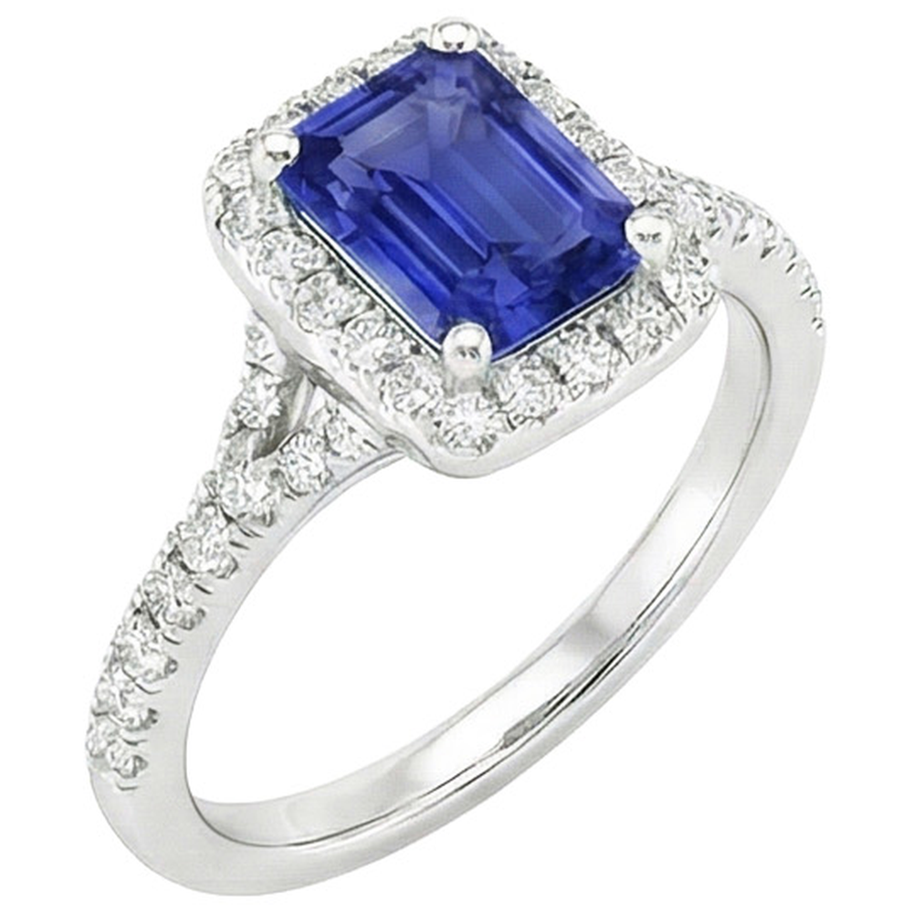 Halo Ring Smaragd Sri Lanka Saphir & Aus der Erde Abgebauter Natürlicher Diamant 4,50 Karat