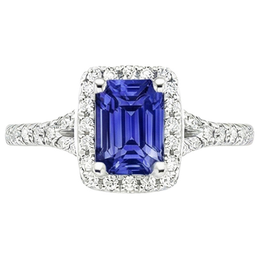 Halo Ring Smaragd Sri Lanka Saphir & Aus der Erde Abgebauter Natürlicher Diamant 4,50 Karat