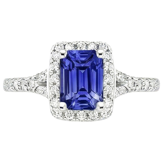 Halo Ring Smaragd Sri Lanka Saphir & Aus der Erde Abgebauter Natürlicher Diamant 4,50 Karat