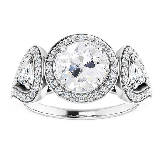 Halo Ring Trillion & Runde alter Bergmann Echt Diamanten Krappenset 7.75 Karat