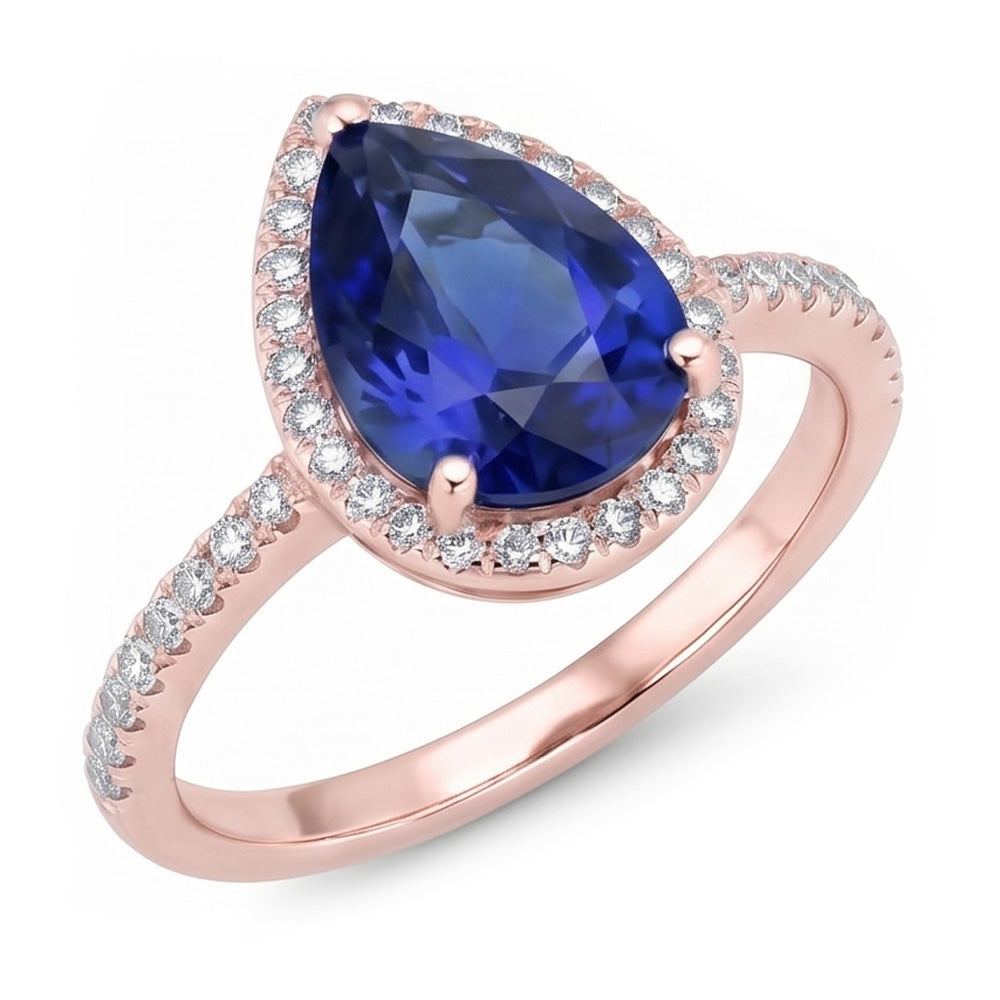 Halo Ring Tropfenform Ceylon Saphir & Natürlicher Diamant ( nicht im Labor gezüchtet )en 3,75 Karat