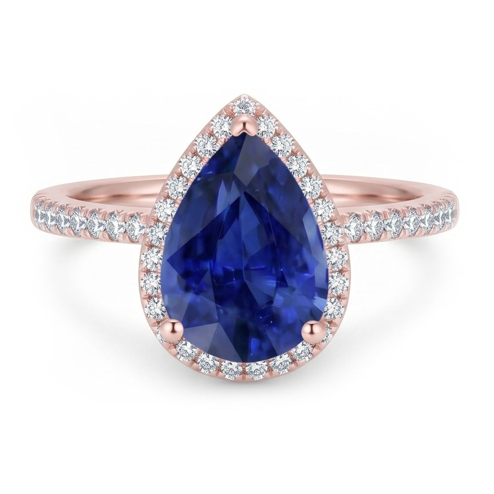 Halo Ring Tropfenform Ceylon Saphir & Natürlicher Diamant ( nicht im Labor gezüchtet )en 3,75 Karat