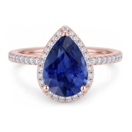 Halo Ring Tropfenform Ceylon Saphir & Natürlicher Diamant ( nicht im Labor gezüchtet )en 3,75 Karat