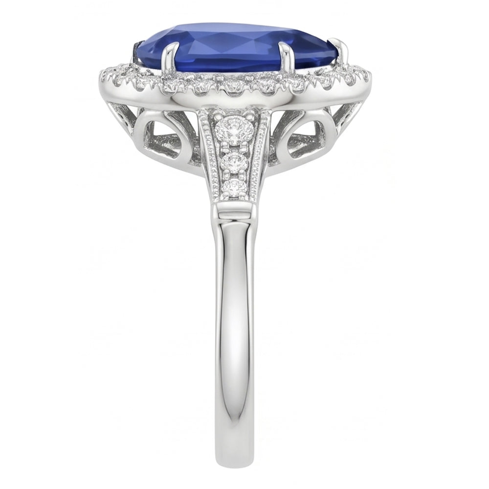 Halo Ring Vintage Style Birne Sri Lanka Saphir & Aus der Erde Abgebauter Natürlicher Diamanten 3,50 Karat