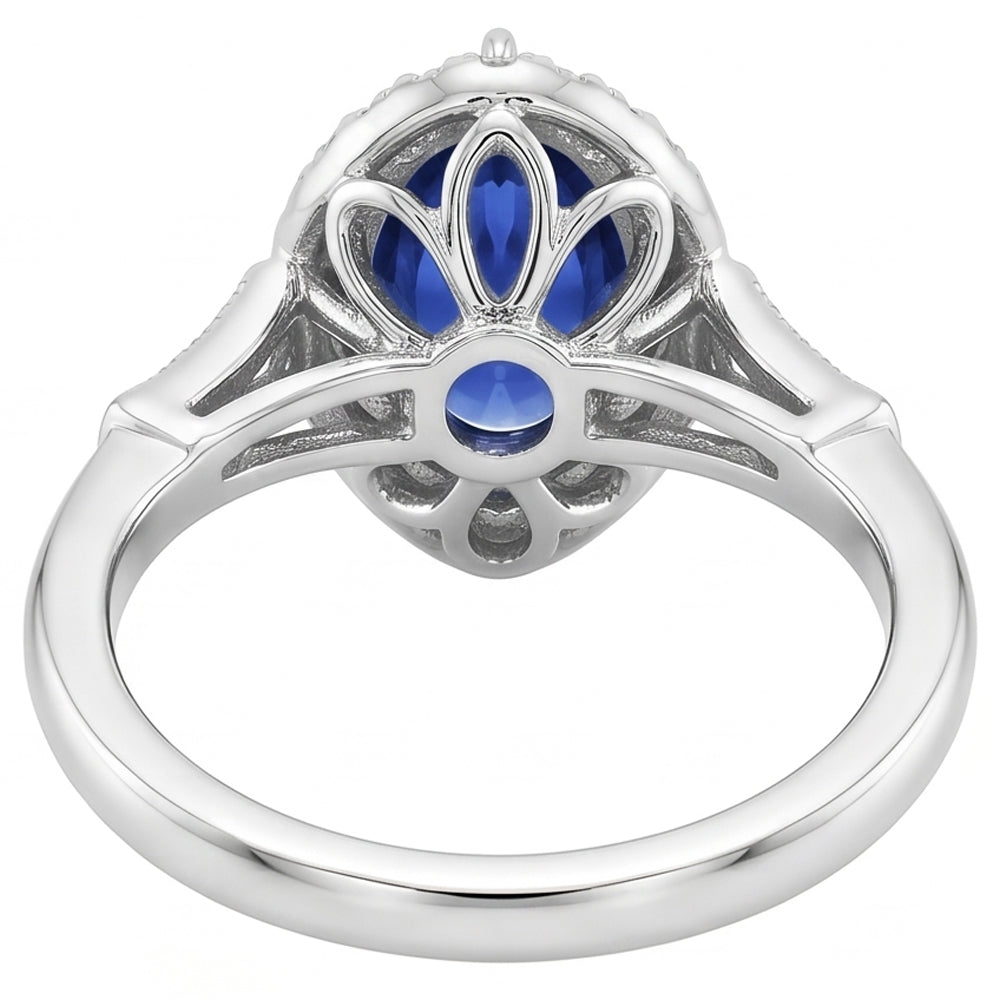 Halo Ring Vintage Style Birne Sri Lanka Saphir & Aus der Erde Abgebauter Natürlicher Diamanten 3,50 Karat