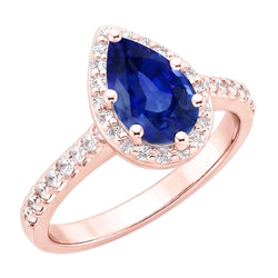 Halo-Ring aus Roségold mit blauem Saphir und Aus der Erde Abgebauter Natürlicher Diamanten 3.50 Karat